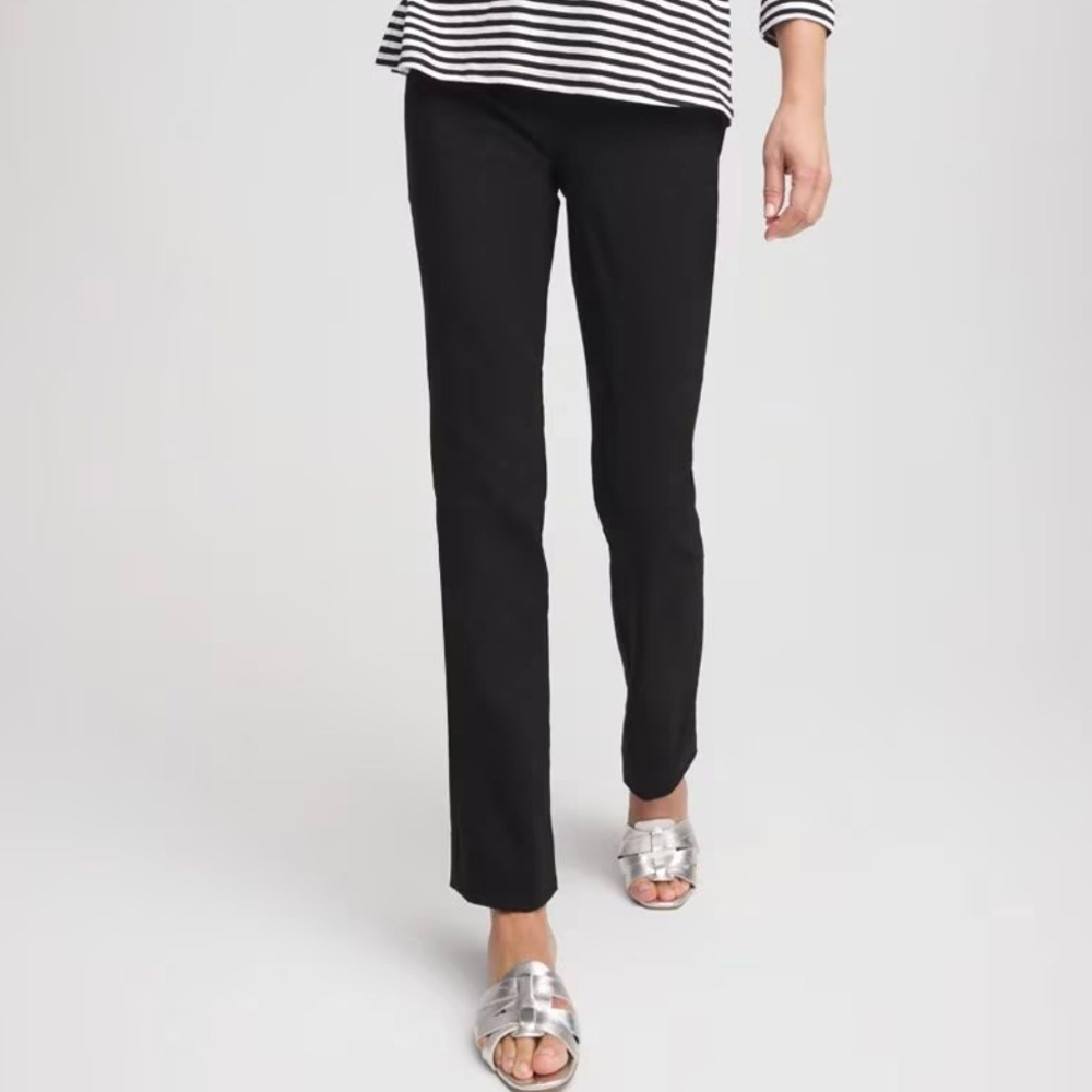 Ecru Black Jersey Knit Pull On Ankle Pants